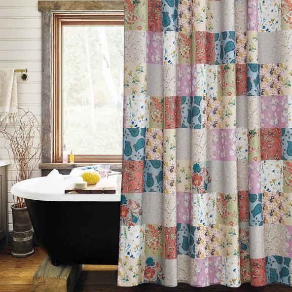 Patchwork Design Blooming Splicing Flowers Print Paisley Pattern Bathroom Curtains for Shower Curtains Shabby Chic Cottage Vintage Style