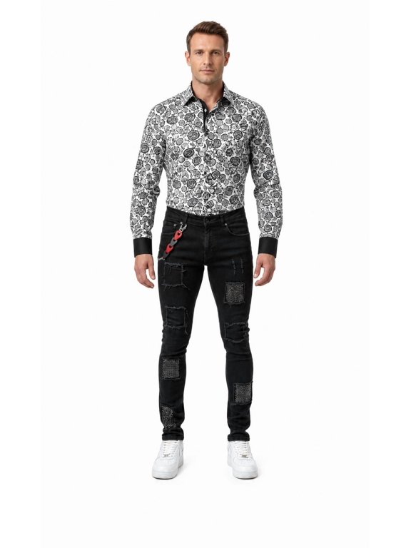 Patchwork Distressed Jeans for Men - BLACK, 32