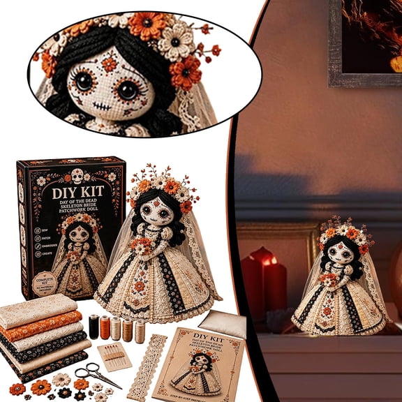 Patchwork Doll Diy Kit, Sewing Craft Kits for Adults, Halloween Fabric Doll Making Kit, Halloween Fall Home Decor Handmade Gift for Craft Lovers And Doll Collectors