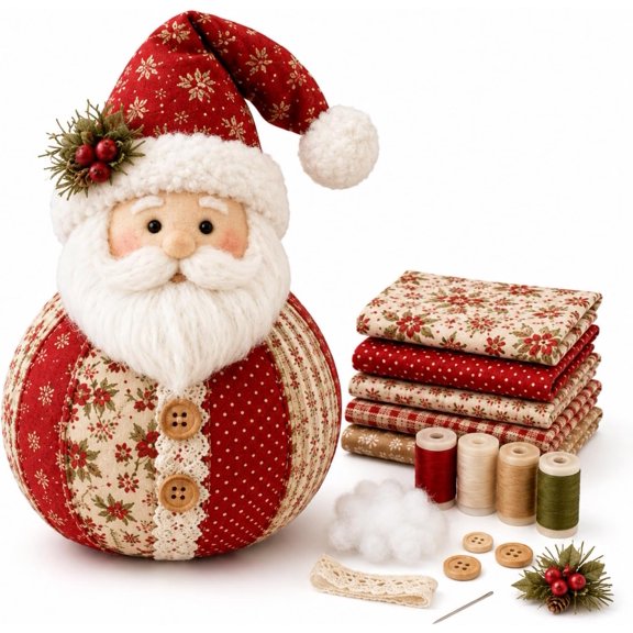 Patchwork Fabric Doll DIY Kit, Christmas DIY Fabric Doll Kit,Handmade Sewing Craft Set for Christmas Decor, Farmhouse Seasonal Home Decoration & Gift Making