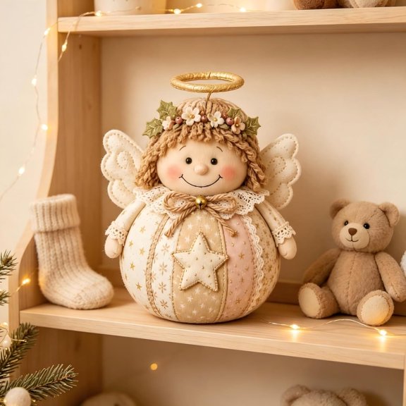 Patchwork Fabric Doll DIY Kit DIY Patchwork Fabric Character Doll Kit Handmade Christmas Sewing Craft Set for Holiday Decoration and Creative Handmade Projects (angel)