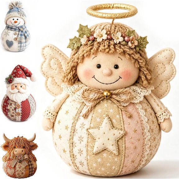 Patchwork Fabric Doll DIY Kit Handmade Christmas Sewing Craft Set for Holiday Home Decoration, DIY Patchwork Fabric Character Doll Kit Creative Seasonal Craft Activity (angel)