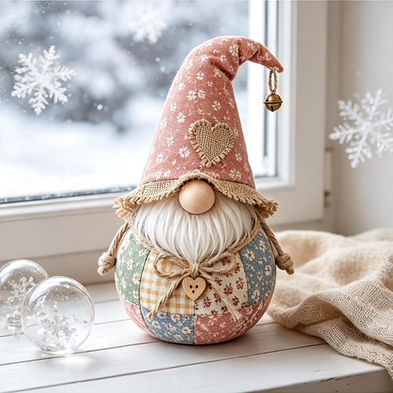 Patchwork Fabric Doll DIY Kit Handmade Christmas Sewing Craft Set for Seasonal Home Decoration, DIY Patchwork Fabric Character Doll Kit Creative Holiday Craft Project (gnome)