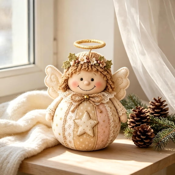 Patchwork Fabric Doll DIY Kit Handmade Christmas Sewing Craft Set for Seasonal Home Decoration, DIY Patchwork Fabric Character Doll Kit Creative Holiday Craft Project (angel)