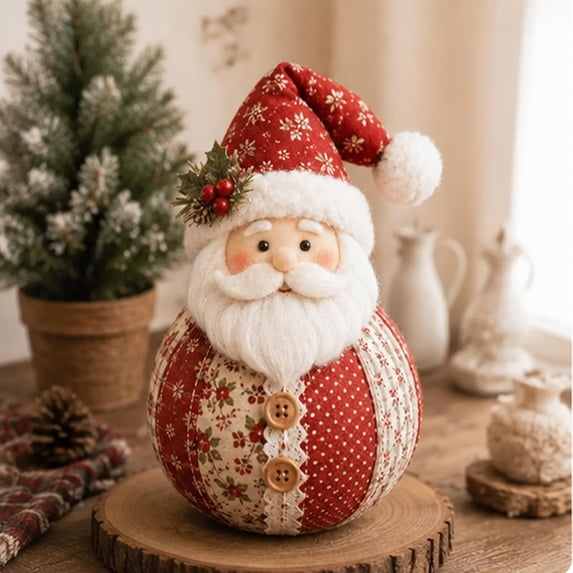 Patchwork Fabric Doll DIY Kit Handmade Christmas Sewing Craft Set for Seasonal Home Decoration, DIY Patchwork Fabric Character Doll Kit Creative Holiday Craft Project (santa)