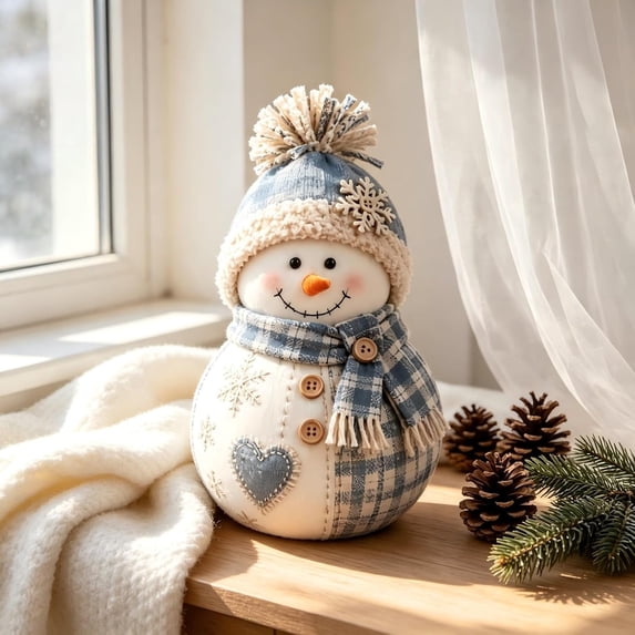 Patchwork Fabric Doll DIY Kit Handmade Christmas Sewing Craft Set for Seasonal Home Decoration, DIY Patchwork Fabric Character Doll Kit Creative Holiday Craft Project (snowman)
