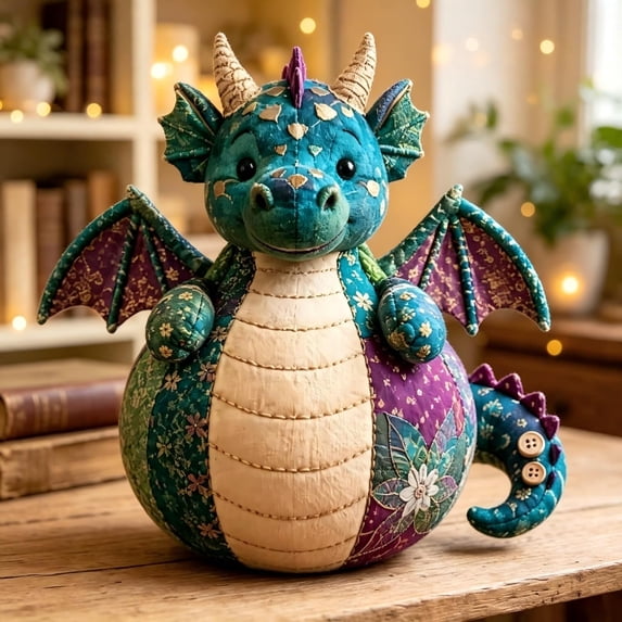 Patchwork Fabric Doll DIY Kit Handmade Christmas Sewing Craft Set for Seasonal Home Decoration, DIY Patchwork Fabric Character Doll Kit Creative Holiday Craft Project (dragon)