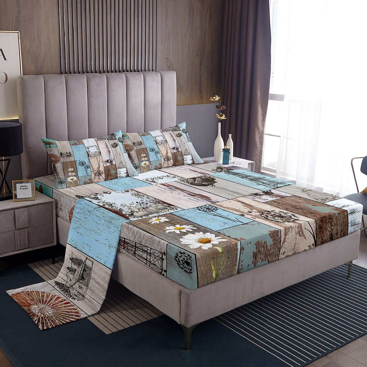 Patchwork Farmhouse Sheets Vintage Country Rustic Bed Sheets Set King