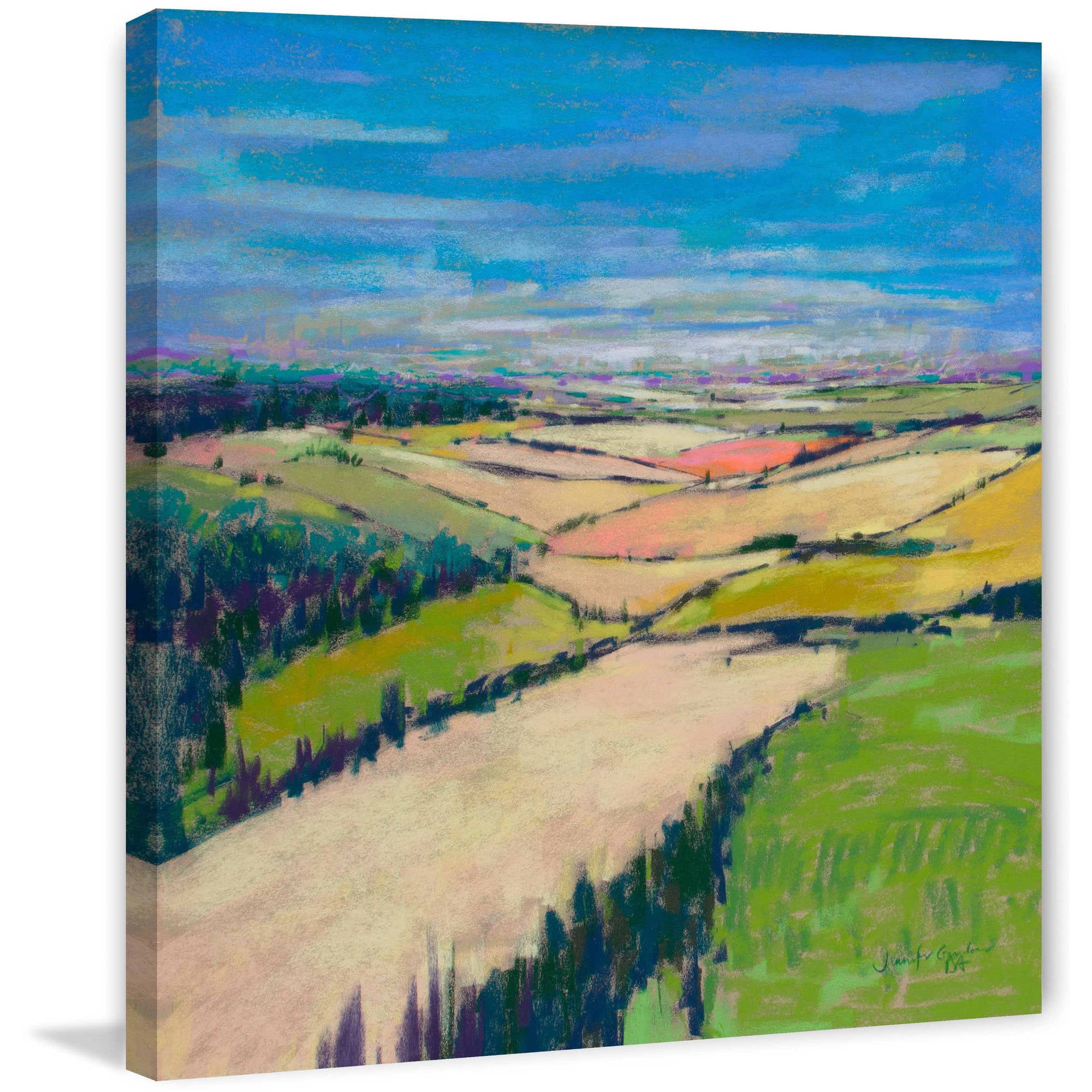 Patchwork Fields XII Green and Blue Landscape Canvas Print