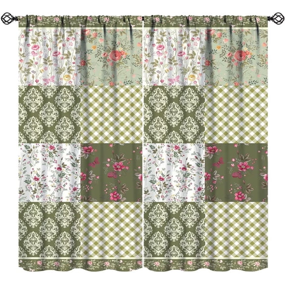Patchwork Floral Blackout Curtains Vintage Colorful Rustic Farmhouse Spring Flower Art Print for Girls Women Bedroom Living Room Kitchen Rod Pocket Decoration Window Drapes 2 Panels W42xL54in