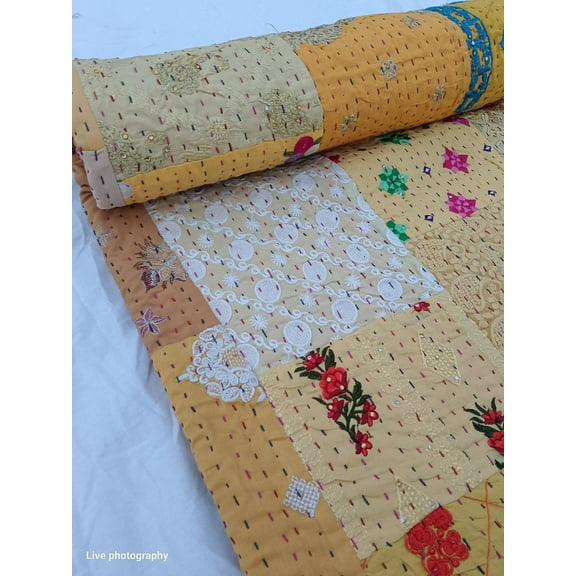 Patchwork Floral Handmade Kantha Quilt Patchwork Kantha Quilt Handmade Kantha Quilt Unique Patchwork Design Handmade Kantha Quilted Bedding