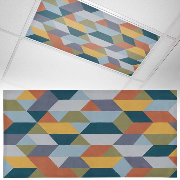 Patchwork Fluorescent Light Covers Colorful Geometric Abstract Three Dimensional Cube Magnetic Light Filters Ceiling Lighting Panel Shade for Classroom Office Home 2 x 4 ft, 1 Pack