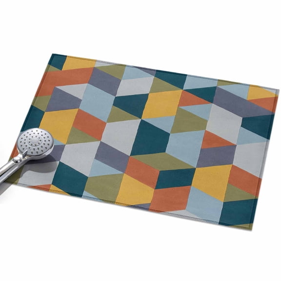 Patchwork Front Door Rugs 2x3ft Colorful Geometric Abstract Three Dimensional Cube Washable Rug, Non Slip Indoor Carpet Absorbent Floor Mat for Living Room Bedroom Dining Room