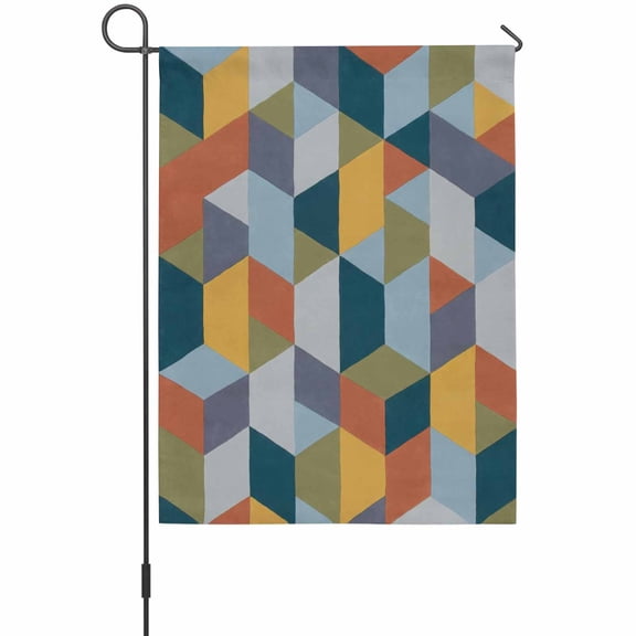 Patchwork Garden Flag 12 x 18 Inches, Colorful Geometric Abstract Three Dimensional Cube Weather Proof Outdoor Patio Flags Double Sided Small Garden Decoration for Yard Outside Home