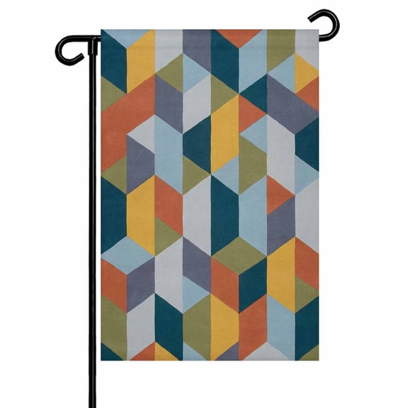 Patchwork Garden Flag 12x18 Inch Colorful Geometric Abstract Three Dimensional Cube Double Sided Small Decorative Garden Flags for Outside, Outdoor Yard Porch Lawn Decoration