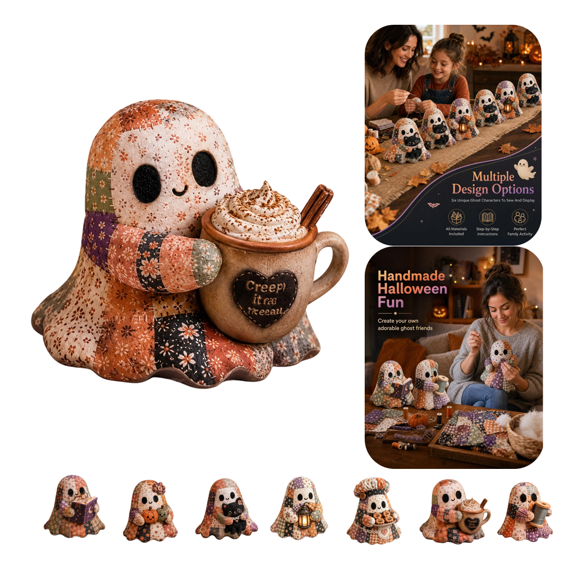 Patchwork Ghost 1PCS Handmade Sewing Craft Kit, Beginner Friendly Plush Making Project, Relaxing Screen-Free Activity for Craft Enthusiasts (Ice Cream Ghost)