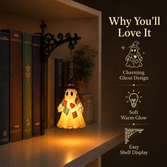Patchwork Ghost Bookshelf Lantern, Vintage Library Mini Bookshelf Lamp, Cute Decorative Hanging Lantern, Halloween Decor Patchwork Reading Book LED Nightlight (Battery not included)