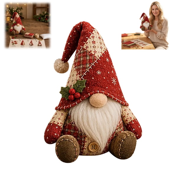 Patchwork Gnome DIY Kit Christmas Cozy Gnome Sewing Craft Set, Christmas Gnome DIY Patchwork Kit DIY Sewing Project for Adults &Beginners, Home Decor & Gift for Halloween Christmas