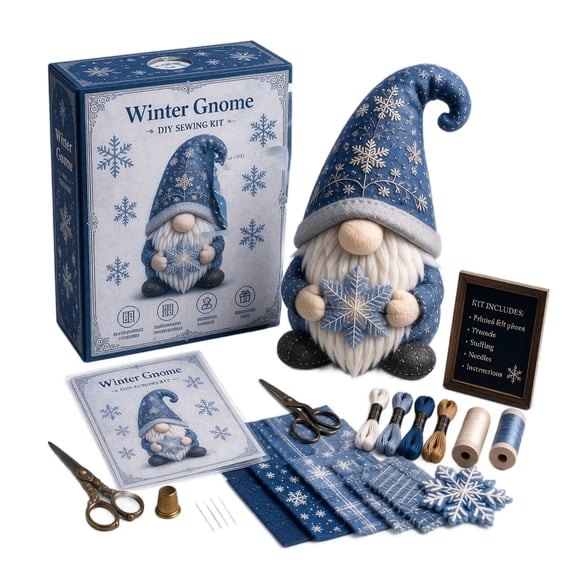 Patchwork Gnome DIY Kit – Traditional Quilted Style Sewing Project, Festive Decoration for Living Room & Bedroom (Winter Snowflake Gnome)
