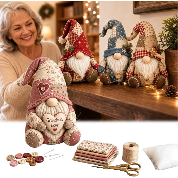 Patchwork Gnome Kit – Gnome DIY Patchwork Kite, 8 Styles Doll Making Set, Handmade Decor Ornament Gift for Craft Lovers