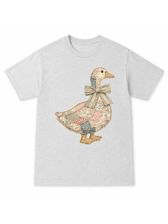 Patchwork Goose Graphic T-Shirt, Floral Cottagecore Unisex Tee