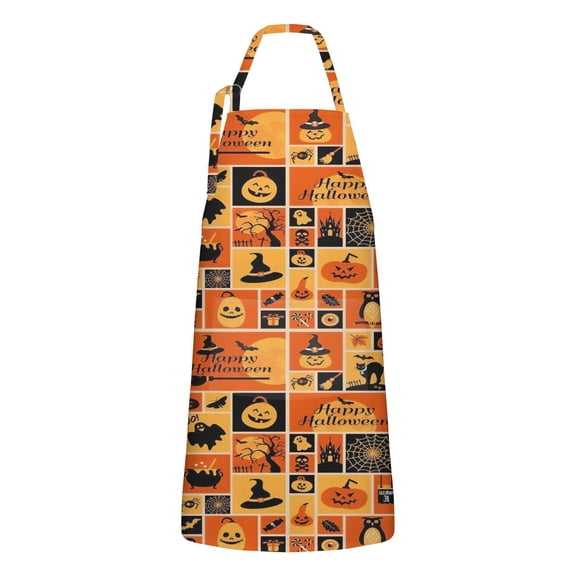 Patchwork Halloween Apron-Garden Aprons for Women with Pockets-Cotton Linen Waterproof Kitchen Cooking Gardening Aprons Adjustable for Kitchen,Cooking,BBQ and Salon 32"x27"
