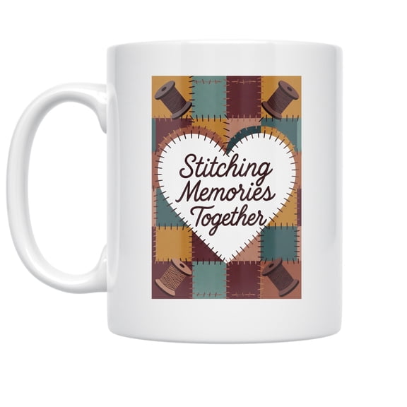Patchwork Heart 11 oz Coffee Mug - For Quilters White Ceramic