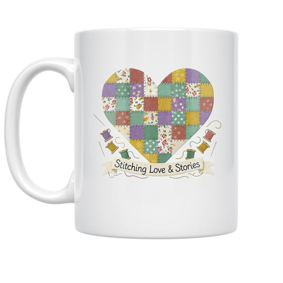 Patchwork Heart Bliss 11 oz Coffee Mug - For Quilting Enthusiasts White Ceramic