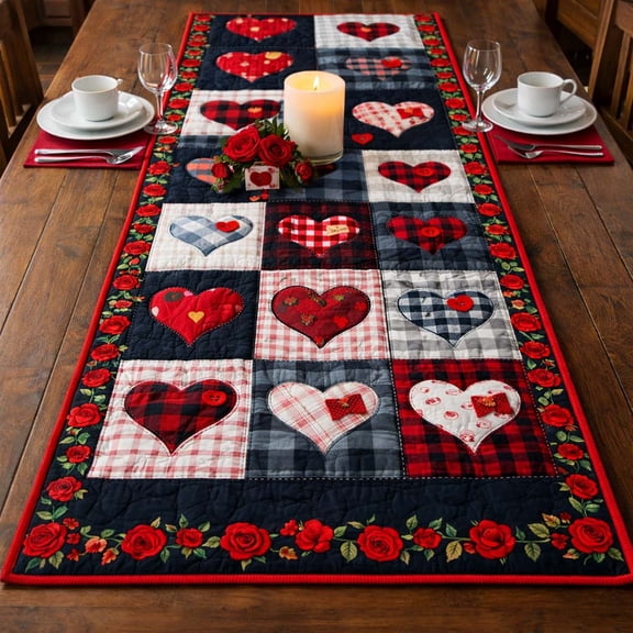 Patchwork Heart Charm Quilted Table Runner