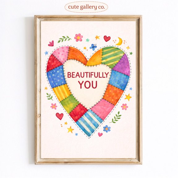 Patchwork Heart Self Love Wall Art Home Decor Unframed Paper Print