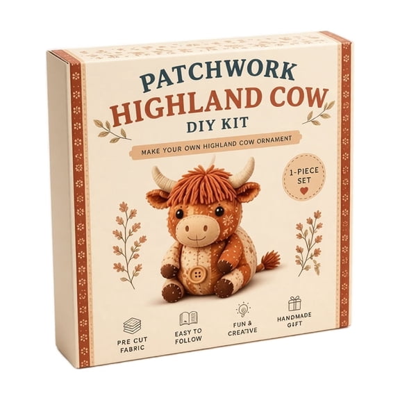 Patchwork Highland Cattle DIY Kit, Handmade Patchwork Animal Sewing Kit, Creative Craft Gift For Sewing Lovers And Hobby Crafters For Daily Leisure Activities