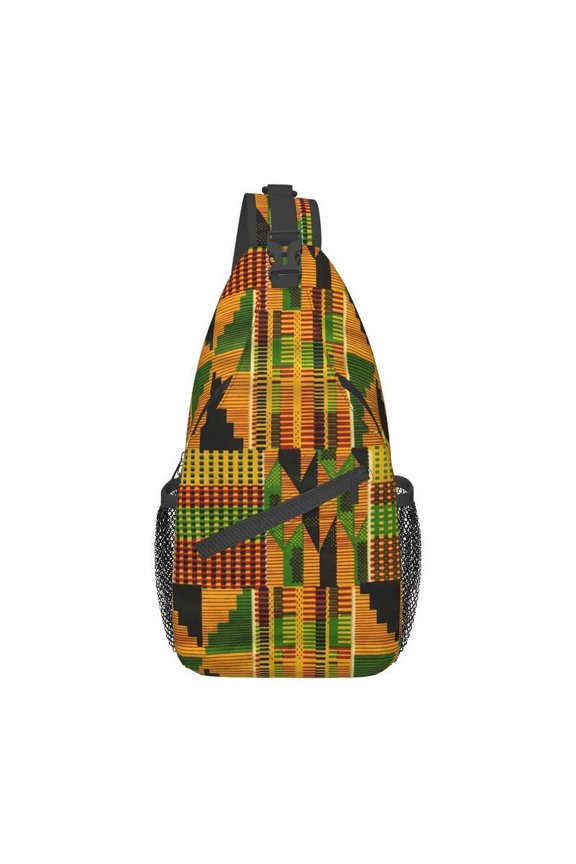 Patchwork Kitenge Ankara Nigeria Sling Bag for Cycling Camping African Geometric Art Crossbody Chest Backpack Shoulder Daypack