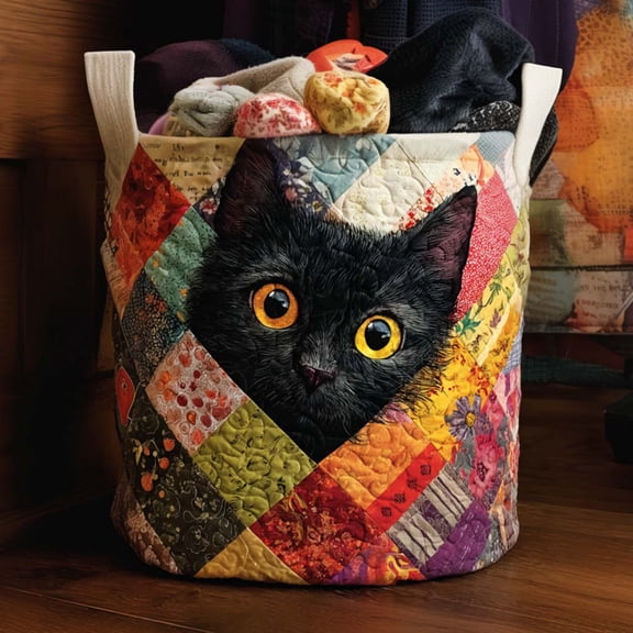 Patchwork Kitty Quilted Laundry Basket