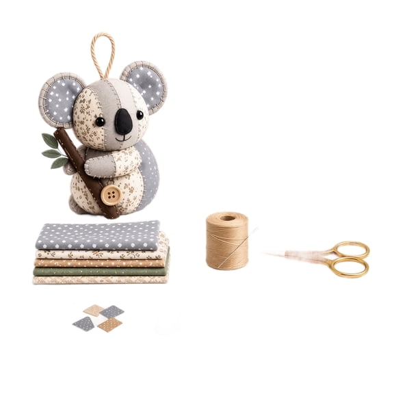 Patchwork Koala DIY Kit, Handmade Patchwork Animal Sewing Kit, Creative Craft Gift for Sewing Lovers & Hobby Crafters