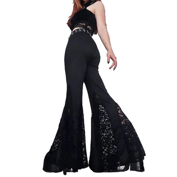 Patchwork Lace Flared Pants Women Gothic Dark High Waist Hip Hop Slim Fitting Trousers 2023 Street Pants