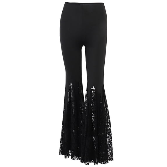 Patchwork Lace Flared Pants Women Gothic Dark High Waist Hip Hop Slim Fitting Trousers 2023 Street Pants