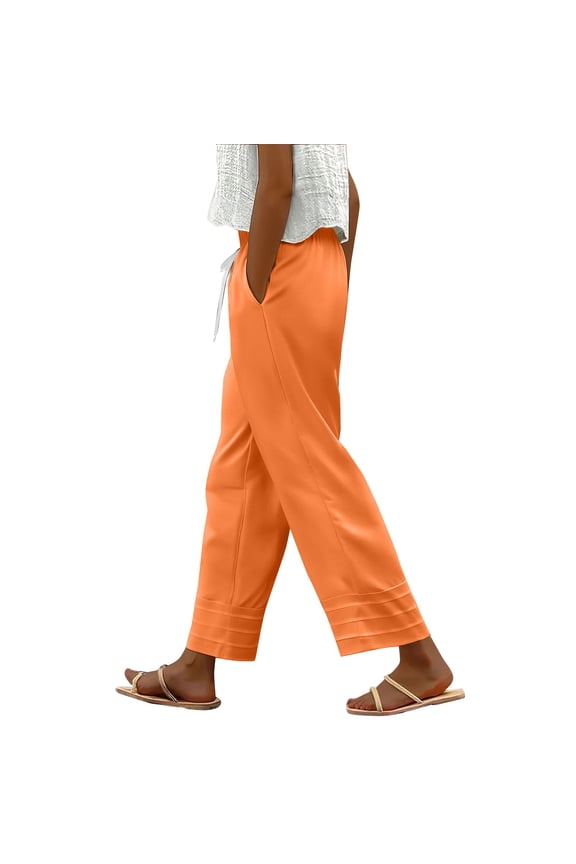 Patchwork Lace Lounge Pants - 2025 Summer Bohemian Style Cotton Trousers, Relaxed Fit Ankle Length Bottoms | Yubnlvae (Orange | S)