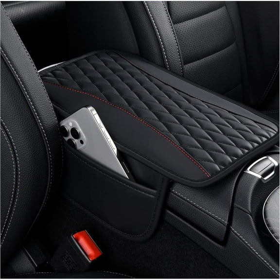 Patchwork Leather Center Console Covers for Cars,Upgraded Arm Rest Cover for Car with Side Storage Pocket for Car Seat Organizer,Middle Console Cover Stylish Car Decoration (Black)