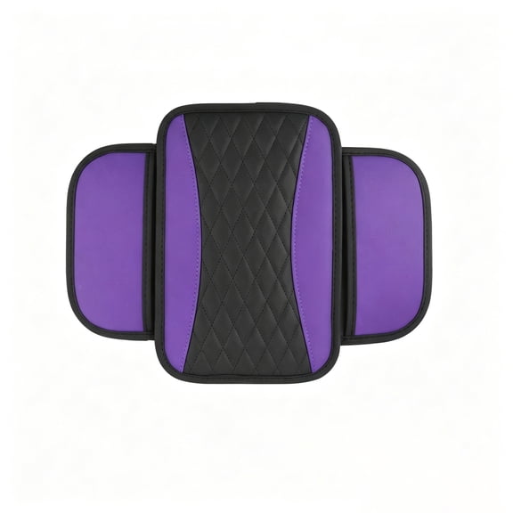 Patchwork Leather Center Console Covers for Cars,Upgraded Arm Rest Cover for Car with Side Storage Pocket for Car Seat Organizer,Middle Console Cover Stylish Car Decoration (Purple)
