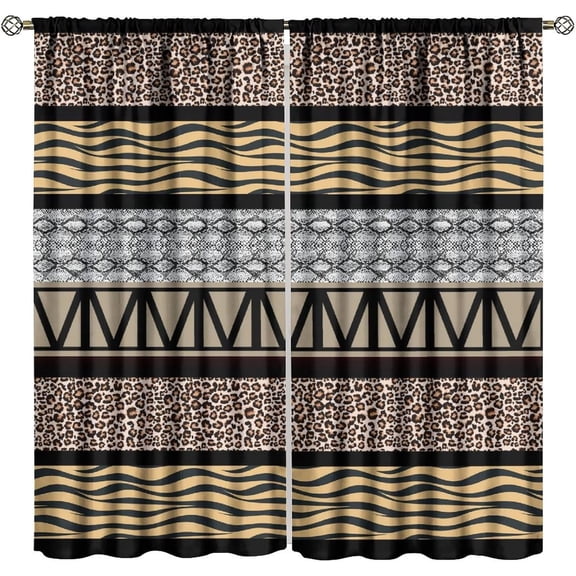 Patchwork Leopard Curtains, Stripes Leopard Zebra Snakeskin Farmhouse Pattern Blackout Window Treatments, Rod Pocket Thermal Insulated Drapes 2 Panel Sets for Bedroom Living Room, 84"W X 84"L