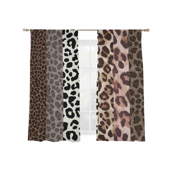 Patchwork Leopard Sheer Curtains 2 Panels Set Country Farmhouse Brown Animal Skin Print Sheer Window Curtains Light Filtering Rod Pocket Voile Drapes for Bedroom Living Room 52"x63"
