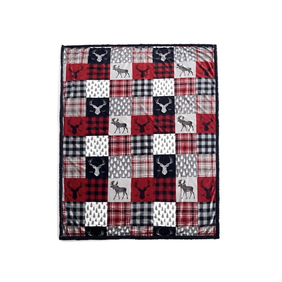 Patchwork Lodge Silk Touch Sherpa Throw Blanket