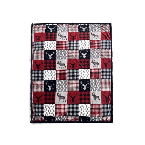 Patchwork Lodge Silk Touch Sherpa Throw Blanket