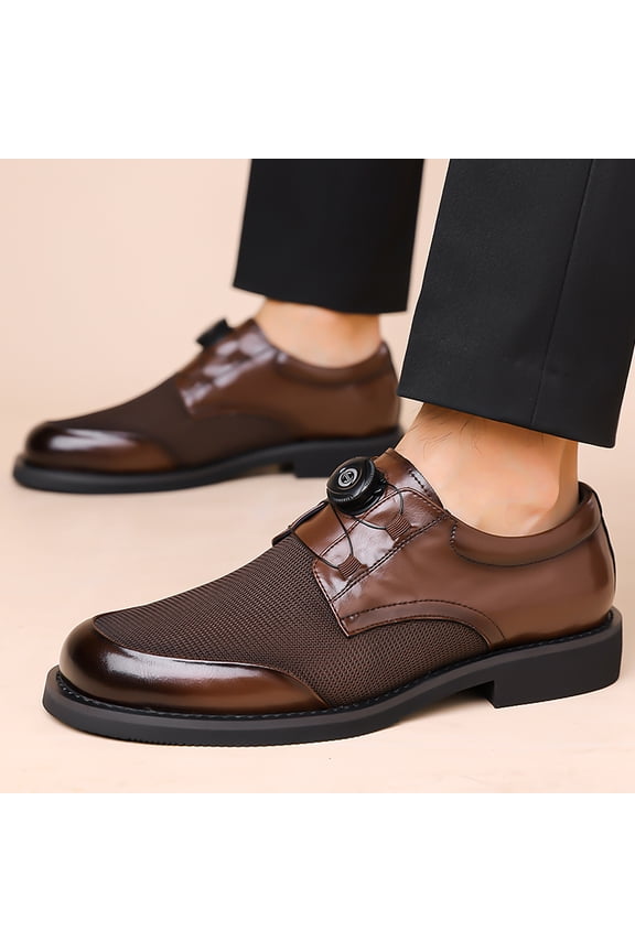 Patchwork Mesh & Patent Leather Button Slip-On Formal Business Shoes