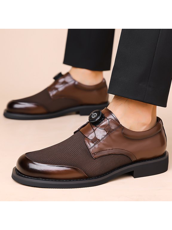 Patchwork Mesh & Patent Leather Button Slip-On Formal Business Shoes