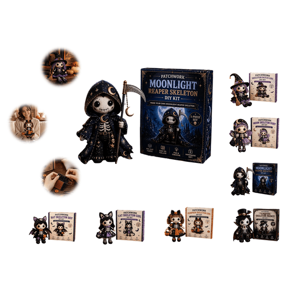 Patchwork Moonlight Reaper DIY Kit, Beginner-Friendly Gothic Cute Handmade Doll Making Set, Great for Relaxing Spooky Crafts & Mindful Fun