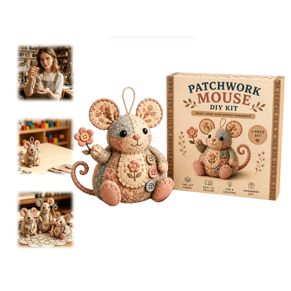 Patchwork Mouse DIY Kit, All-Inclusive Sewing Craft Set, Creative Patchwork Animal Project for Relaxing Hobby & Holiday Gifting (B)