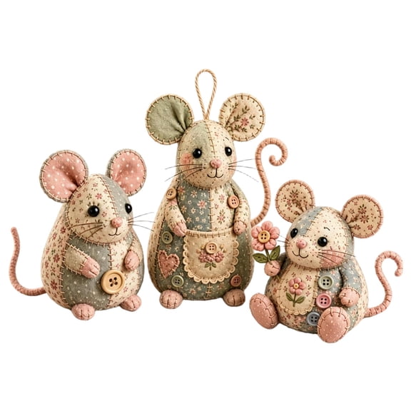 Patchwork Mouse DIY Kit, Beginner Friendly Sewing Craft, Handmade 3D Mouse Ornament Project with Step-by-Step Guide (C)