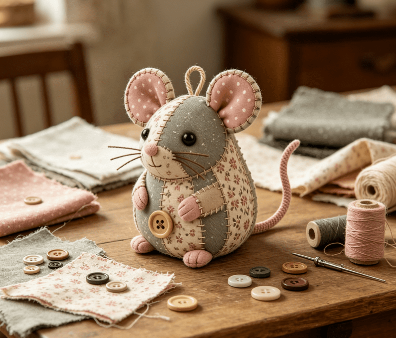 Patchwork Mouse DIY Kit with Full Sewing Supplies | Pre-Cut Floral ...
