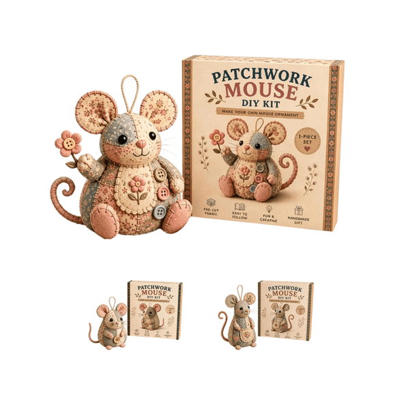 Patchwork Mouse DIY Kit, Handmade Patchwork Animal Sewing Kit, Creative Craft Gift for Sewing Lovers & Hobby Crafters (A)